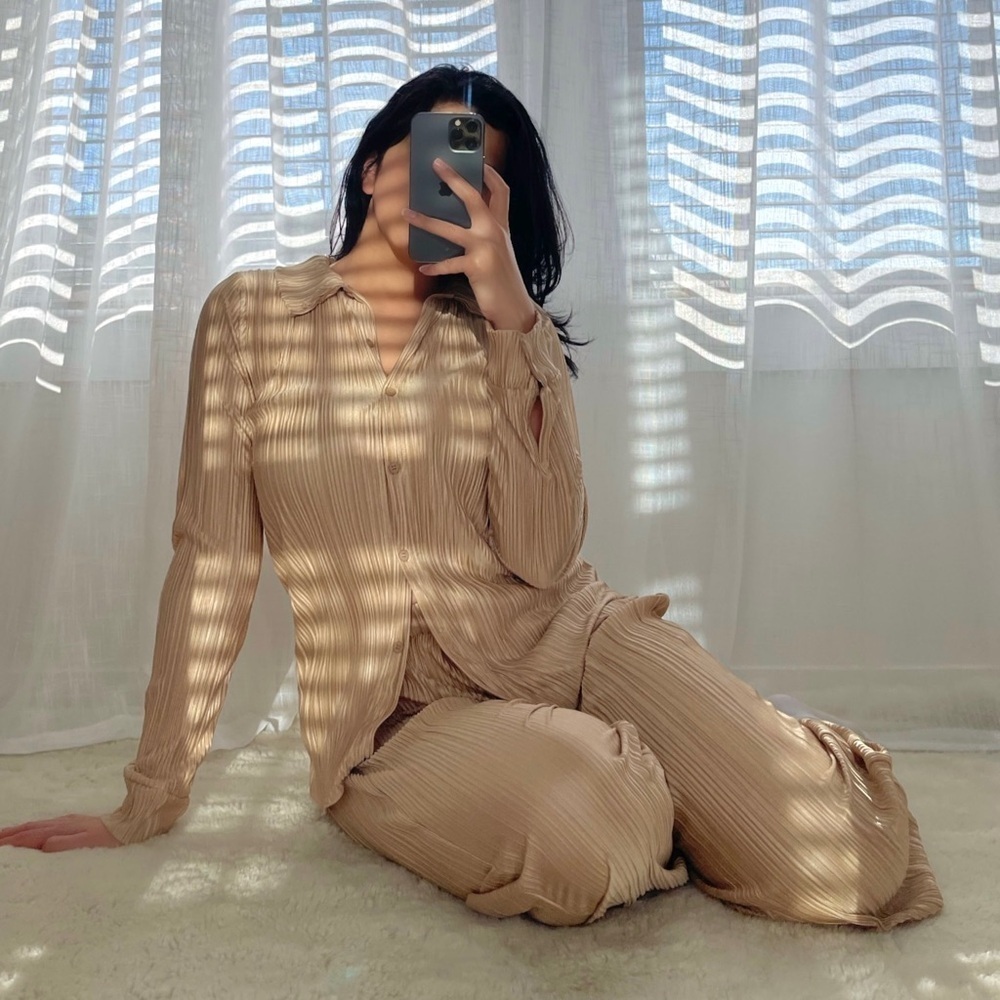 Modest Golden Two Piece Set of Shirt and Pants‎